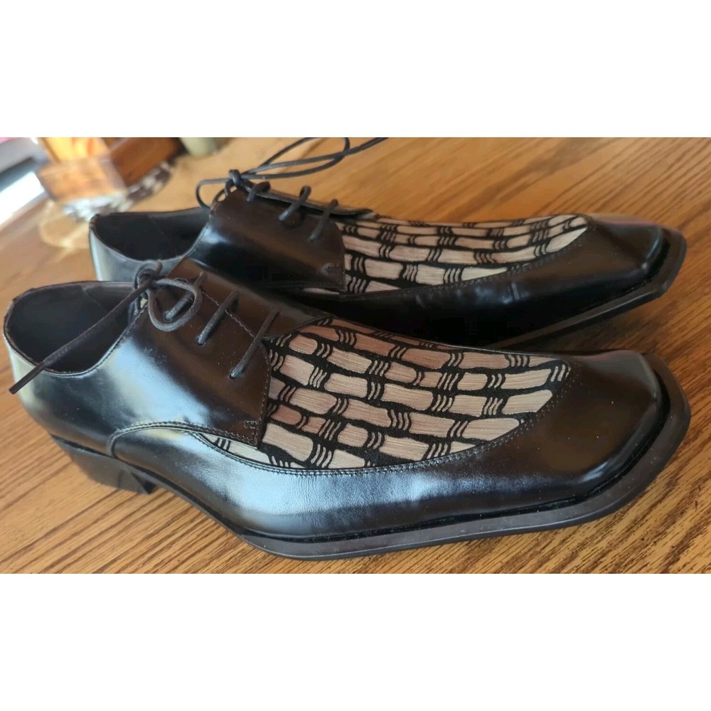 Men's Fancy Snazzy Dress Shoes Italian Black Leather‎ With Design EU 44 US 10